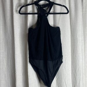 Sophisticated Black Halter Bodysuit